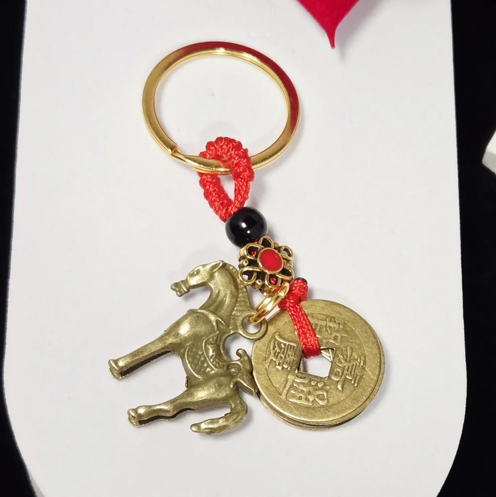 Feng Shui Horse Keychain Lucky Coin Bag Charm Chinese New Year Prosperity Gift